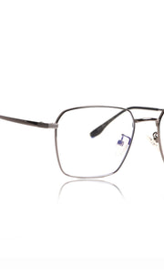 Premium Series Metal Spectacle Frame With Anti-Glare Blue Light Blocking Eyeglasses for Men and Women | Computer and Mobile Phone Protection Eyewear Frames (Black/Grey)