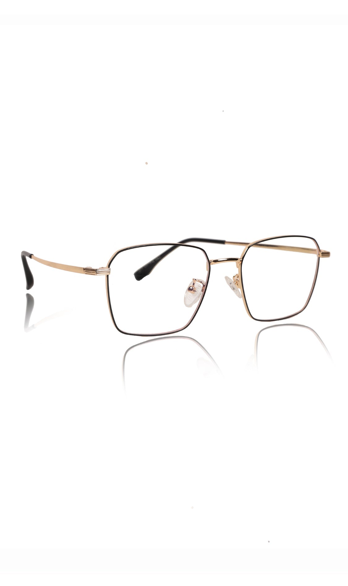 Premium Series Metal Spectacle Frame With Anti-Glare Blue Light Blocking Eyeglasses for Men and Women | Computer and Mobile Phone Protection Eyewear Frames (Black and Gold)