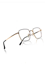 Premium Series Metal Spectacle Frame With Anti-Glare Blue Light Blocking Eyeglasses for Men and Women | Computer and Mobile Phone Protection Eyewear Frames (Black and Gold)