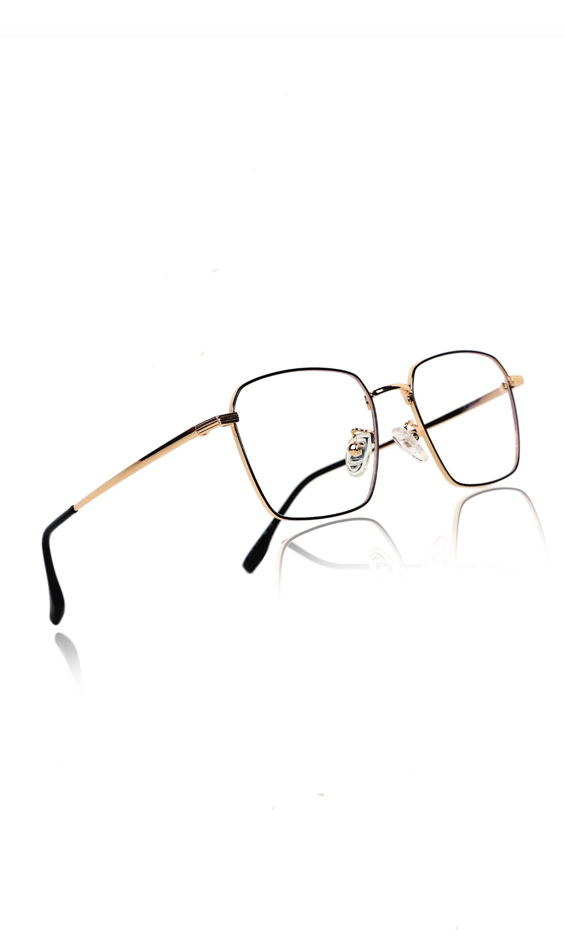 Premium Series Metal Spectacle Frame With Anti-Glare Blue Light Blocking Eyeglasses for Men and Women | Computer and Mobile Phone Protection Eyewear Frames (Black and Gold)