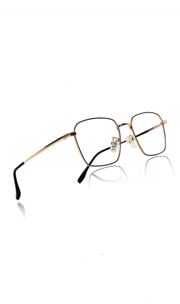 Premium Series Metal Spectacle Frame With Anti-Glare Blue Light Blocking Eyeglasses for Men and Women | Computer and Mobile Phone Protection Eyewear Frames (Black and Gold)