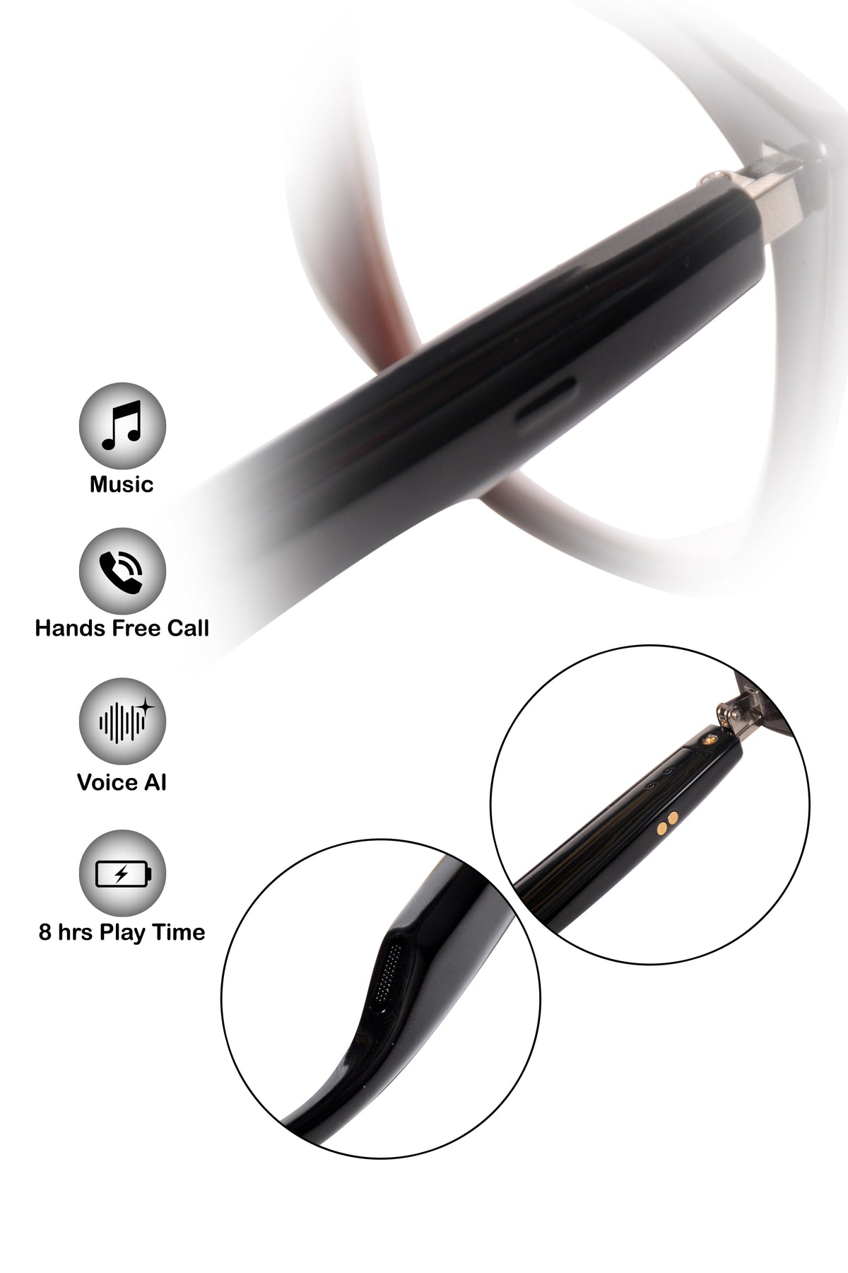Jodykoes Cat Eye Smart Glasses with Speaker and Voice Assistant (Black)