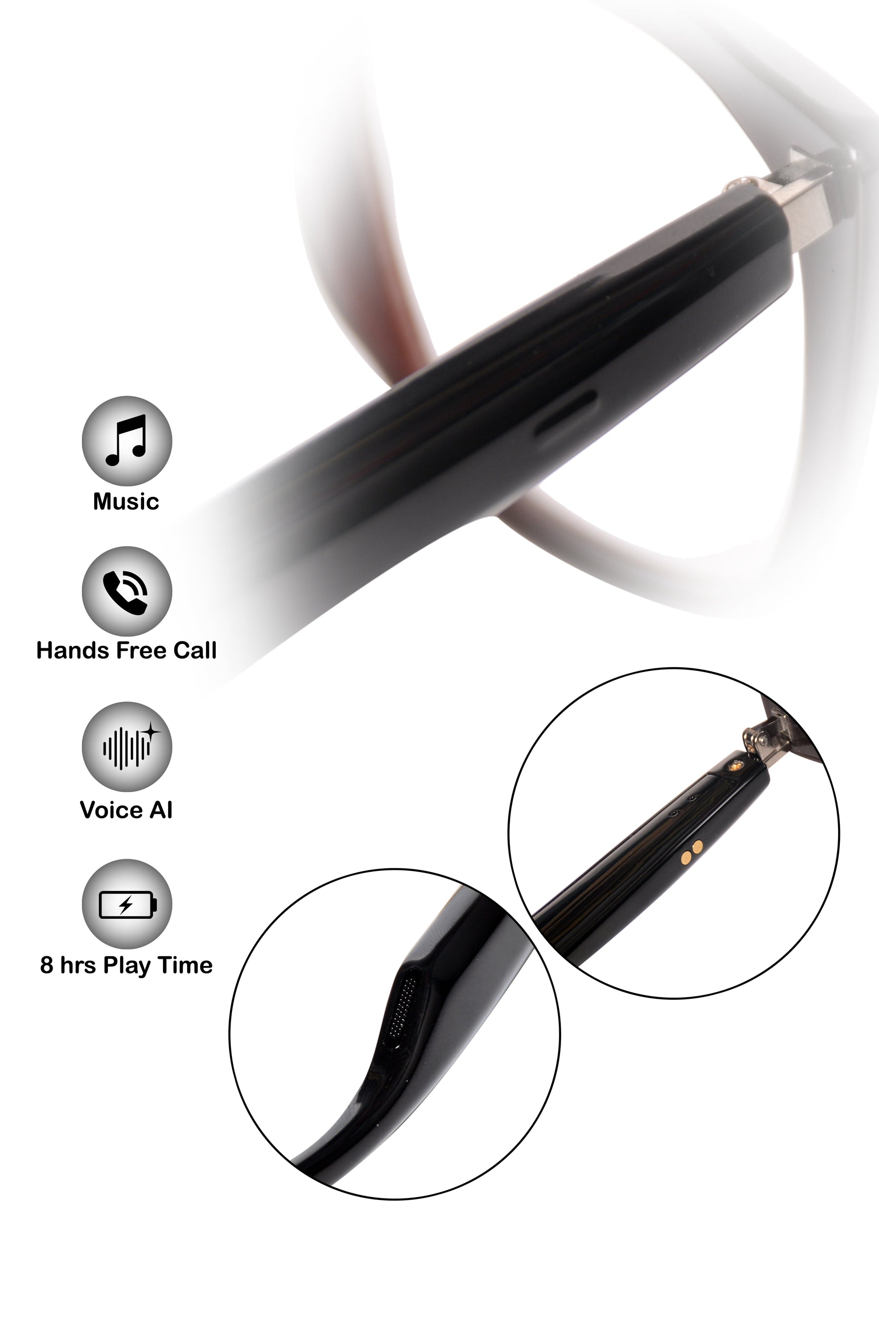 Jodykoes Cat Eye Smart Glasses with Speaker and Voice Assistant (Black)