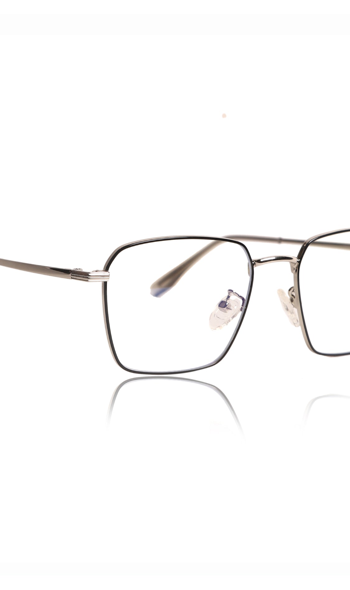 Premium Series Metal Spectacle Frame With Anti-Glare Blue Light Blocking Eyeglasses for Men and Women | Computer and Mobile Phone Protection Eyewear Frames (Black and Silver)