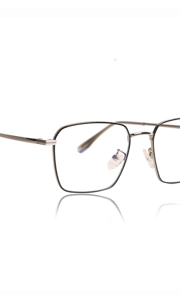 Premium Series Metal Spectacle Frame With Anti-Glare Blue Light Blocking Eyeglasses for Men and Women | Computer and Mobile Phone Protection Eyewear Frames (Black and Silver)