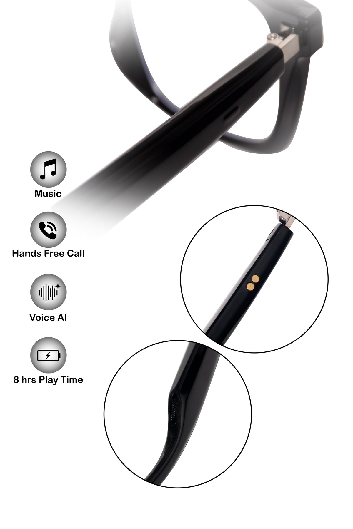 Jodykoes Square Smart Glasses with Speaker and Voice Assistant