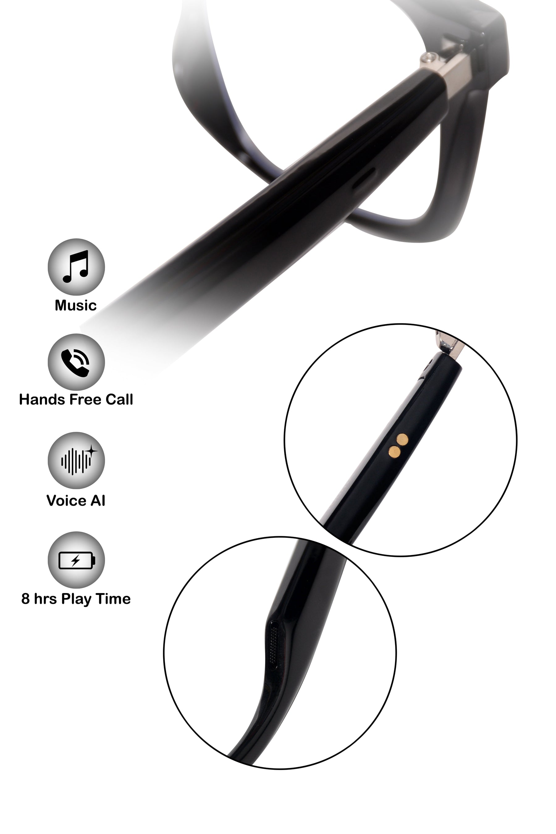 Jodykoes Square Smart Glasses with Speaker and Voice Assistant