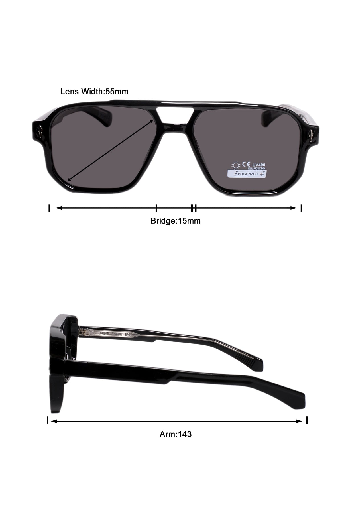 Legacy Aviator Sunglasses – UV400 Polarized (Opaque Black)