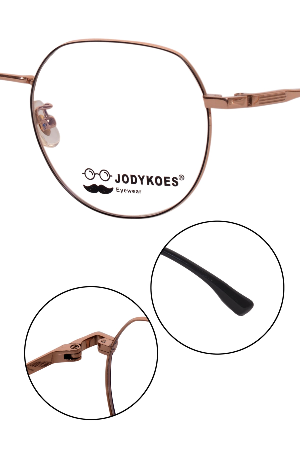 Luxury Series : Pure Titanium Metal Spectacle Eyeglasses | New Shape Round Metal Eyewear Frame (Black And Gold)