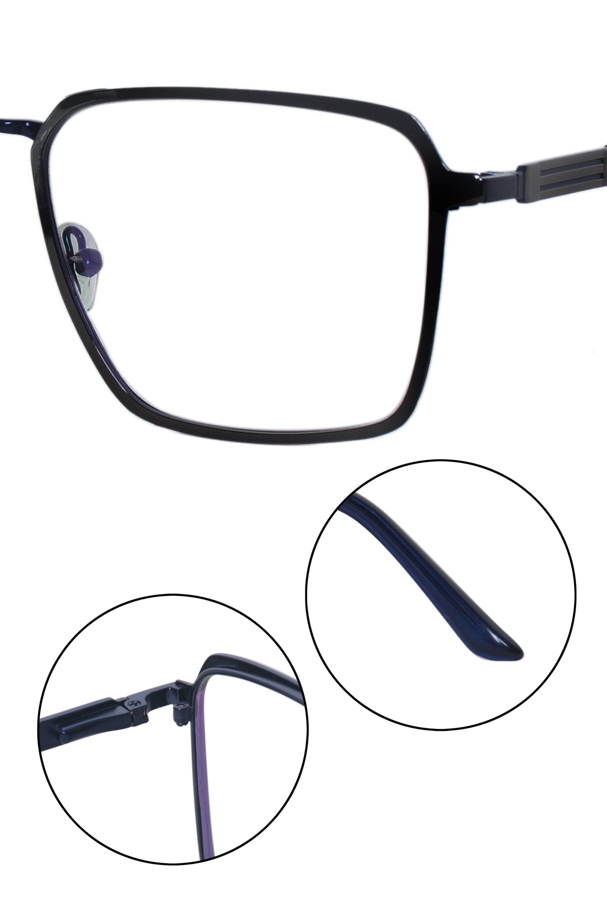 Founder's Edition Square Metal Titanium Eyeglass Frame | Premium Luxury Titanium Eyewear Glasses (Black-Blue)