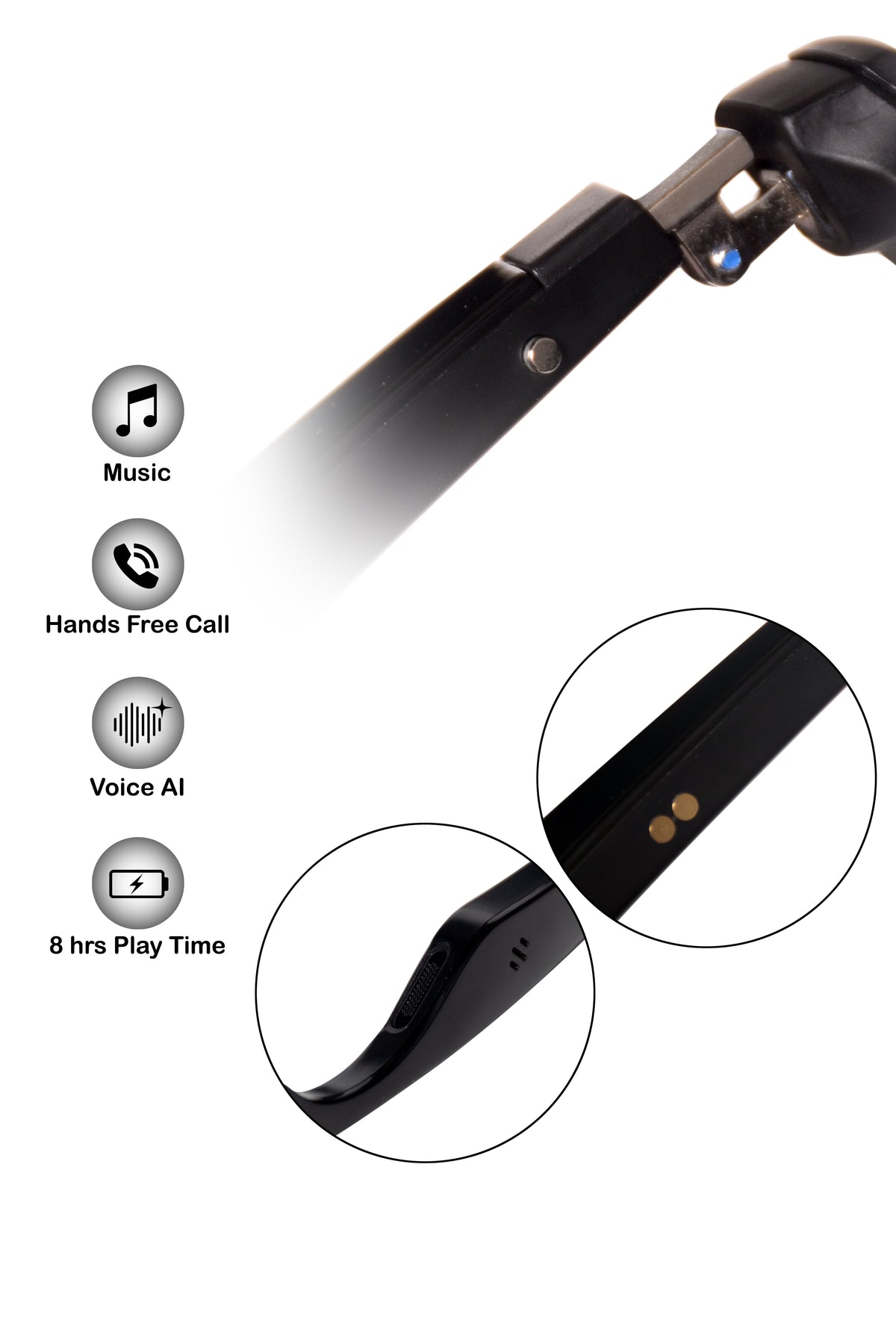 Jodykoes Square Smart Sunglasses Attachment with Speaker and Voice Assistant