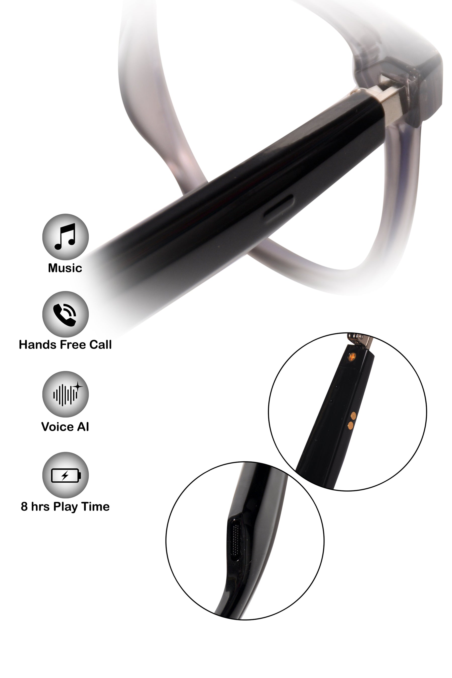 Jodykoes Square Smart Glasses with Speaker and Voice Assistant (Brown)