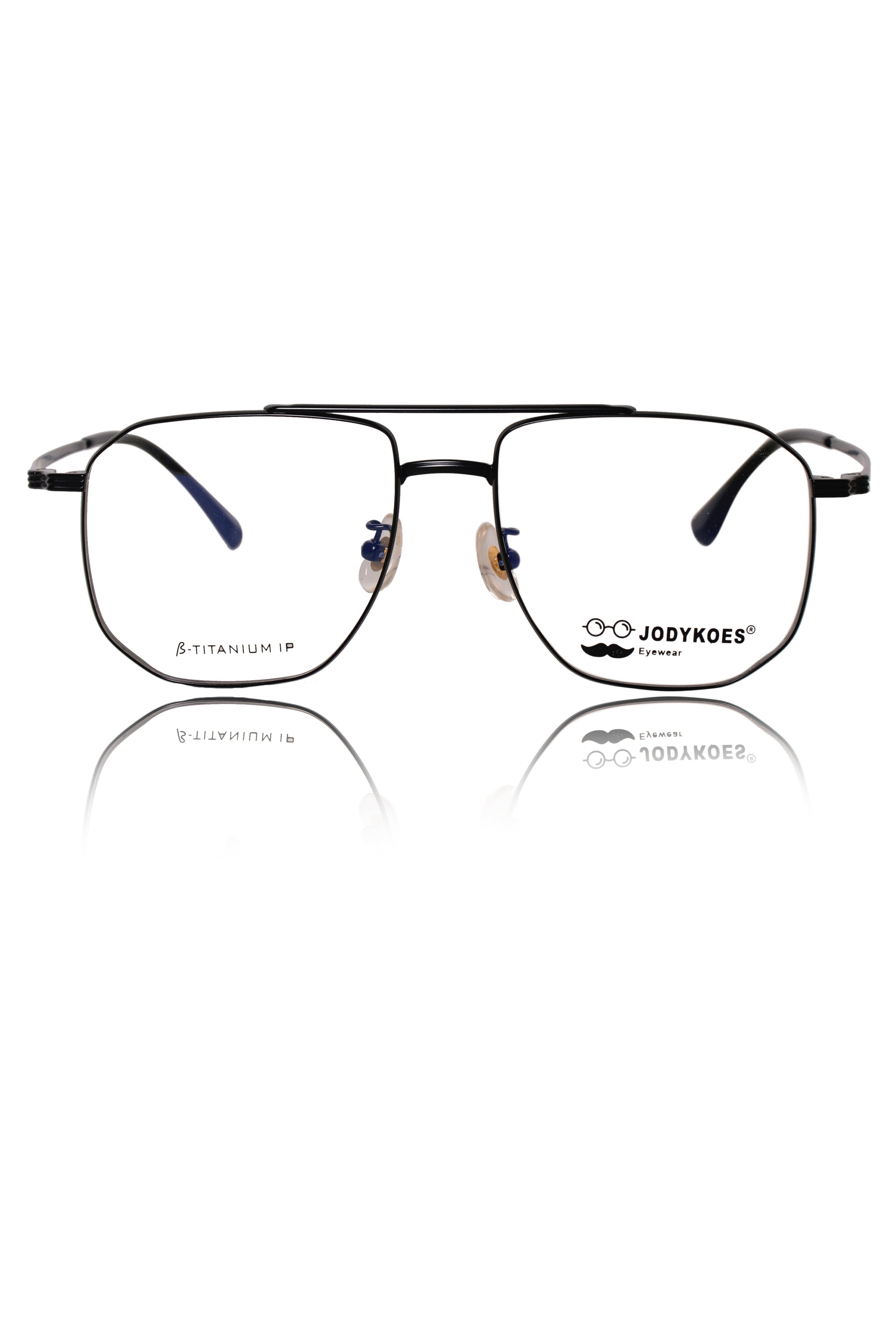 Luxury Series : Pure Titanium Metal Spectacle Eyeglasses | New Shape Double Bar Square Metal Eyewear Frame (Black)