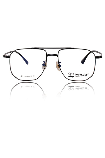 Luxury Series : Pure Titanium Metal Spectacle Eyeglasses | New Shape Double Bar Square Metal Eyewear Frame (Black)