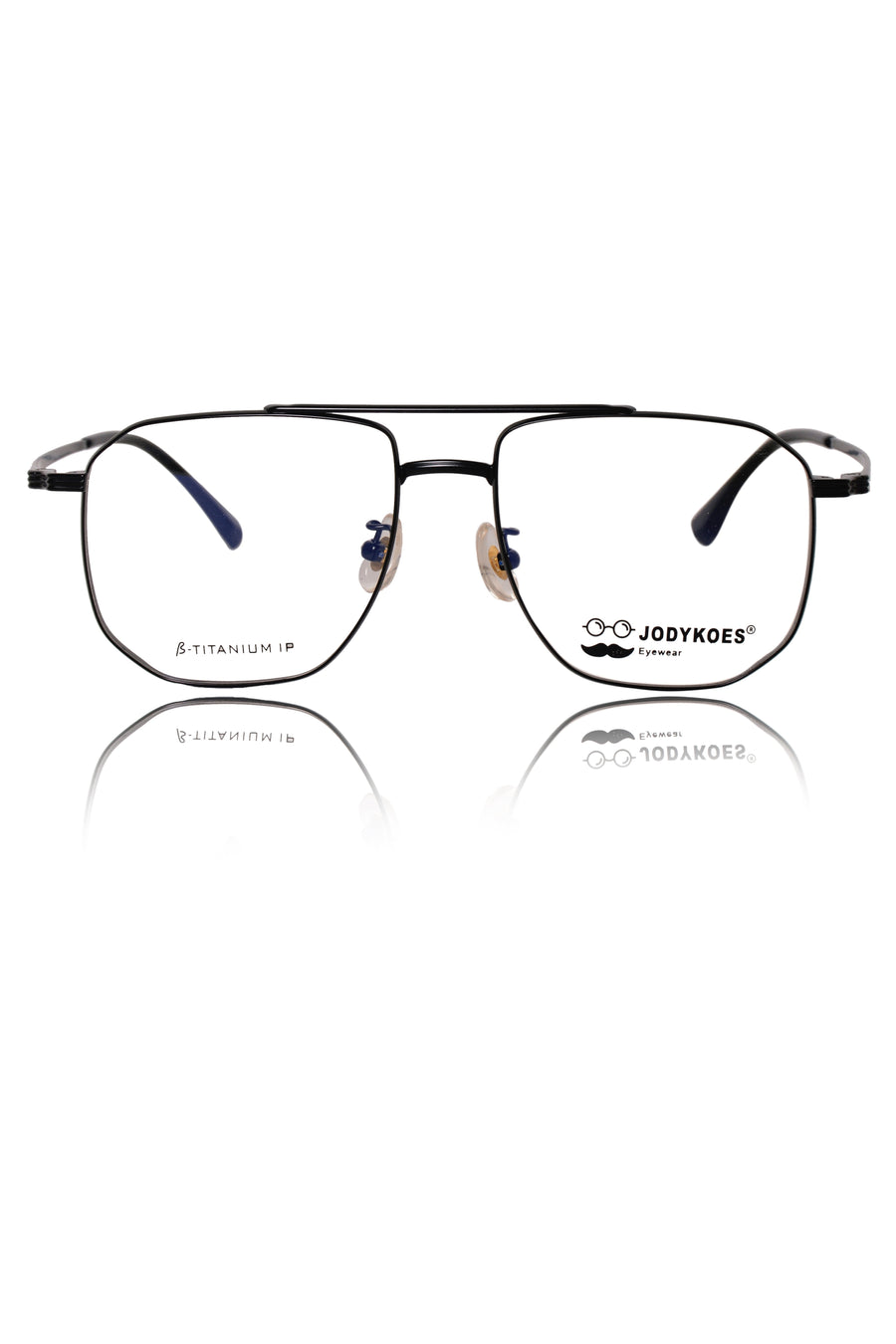 Luxury Series : Pure Titanium Metal Spectacle Eyeglasses | New Shape Double Bar Square Metal Eyewear Frame (Black)