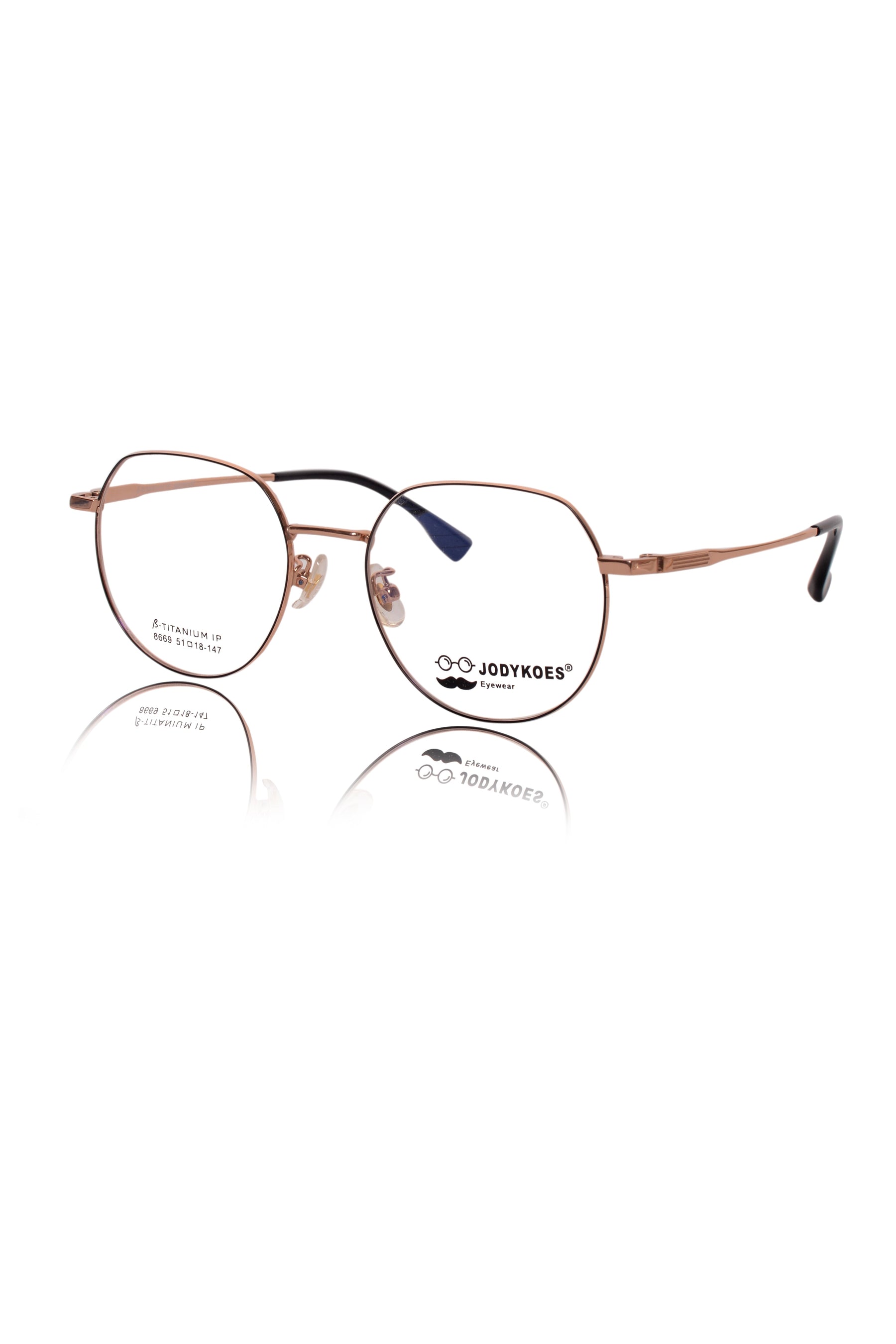 Luxury Series : Pure Titanium Metal Spectacle Eyeglasses | New Shape Round Metal Eyewear Frame (Black And Gold)