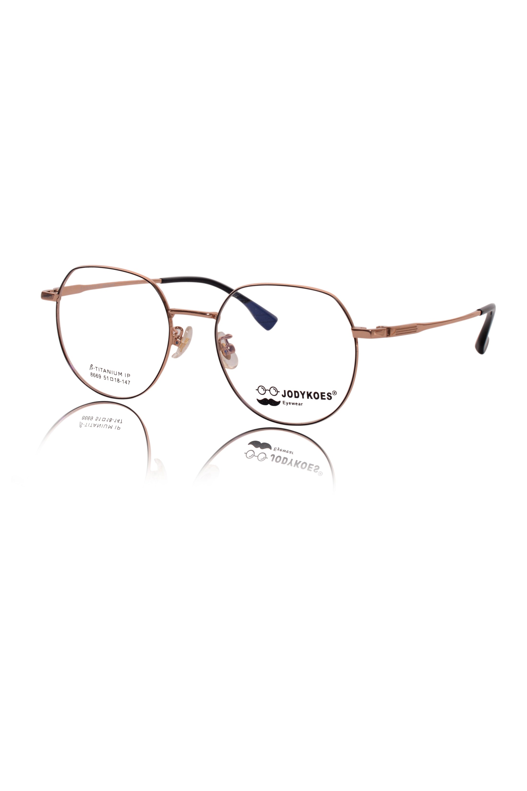 Luxury Series : Pure Titanium Metal Spectacle Eyeglasses | New Shape Round Metal Eyewear Frame (Black And Gold)