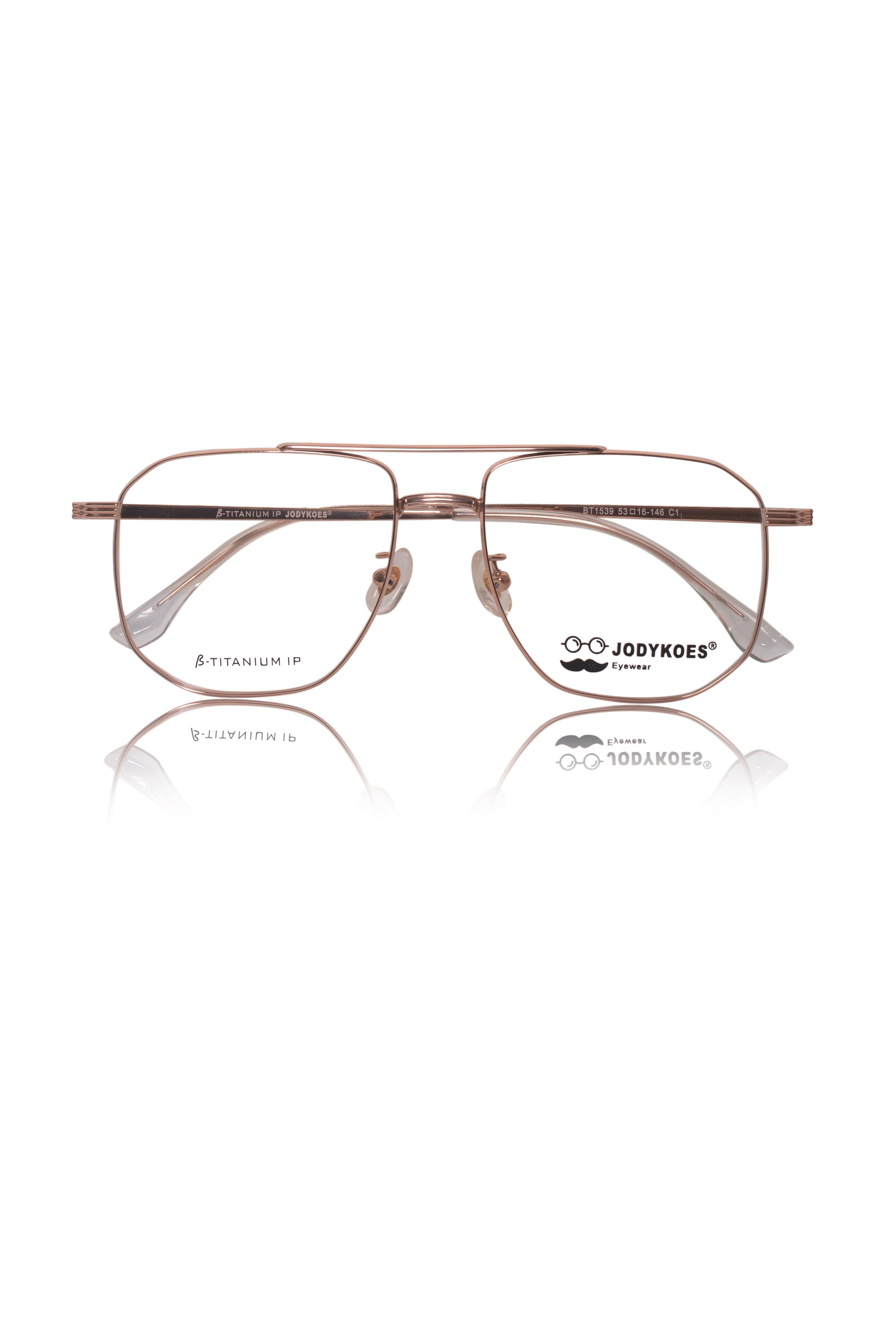 Luxury Series : Pure Titanium Metal Spectacle Eyeglasses | New Shape Double Bar Square Metal Eyewear Frame (Gold)