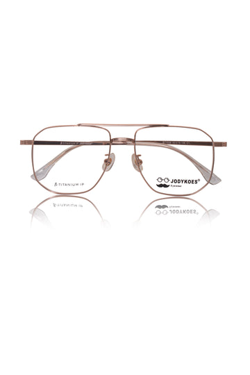 Luxury Series : Pure Titanium Metal Spectacle Eyeglasses | New Shape Double Bar Square Metal Eyewear Frame (Gold)