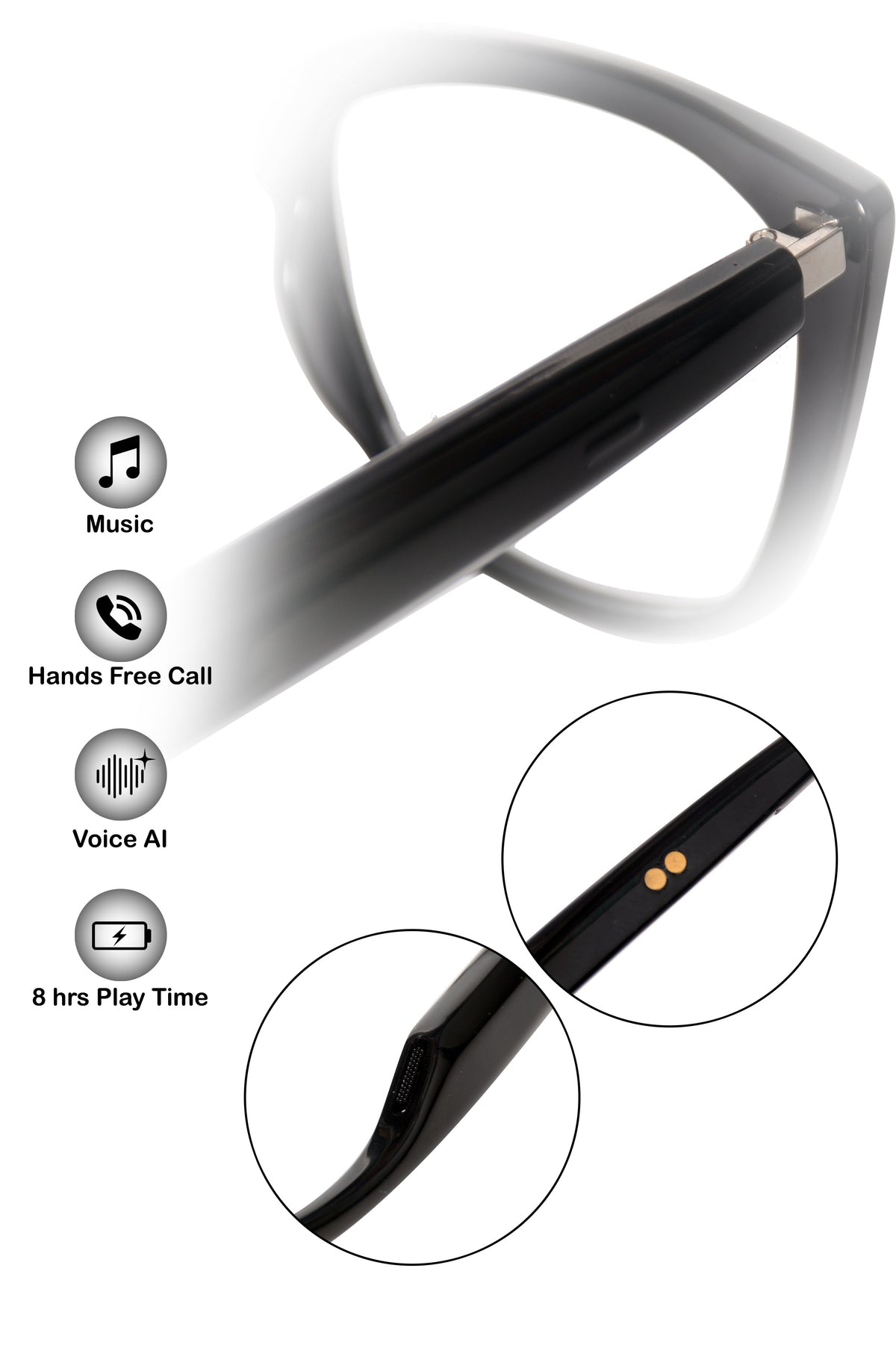 Jodykoes Cat Eye Smart Glasses with Speaker and Voice Assistant