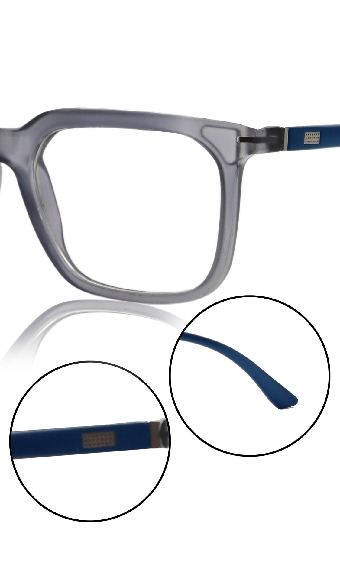 Colour Frame Series: Stylish Square Spectacle Frames with Blue Ray Protection and Anti-Glare Glasses for Men and Women (Frosted Grey Blue)
