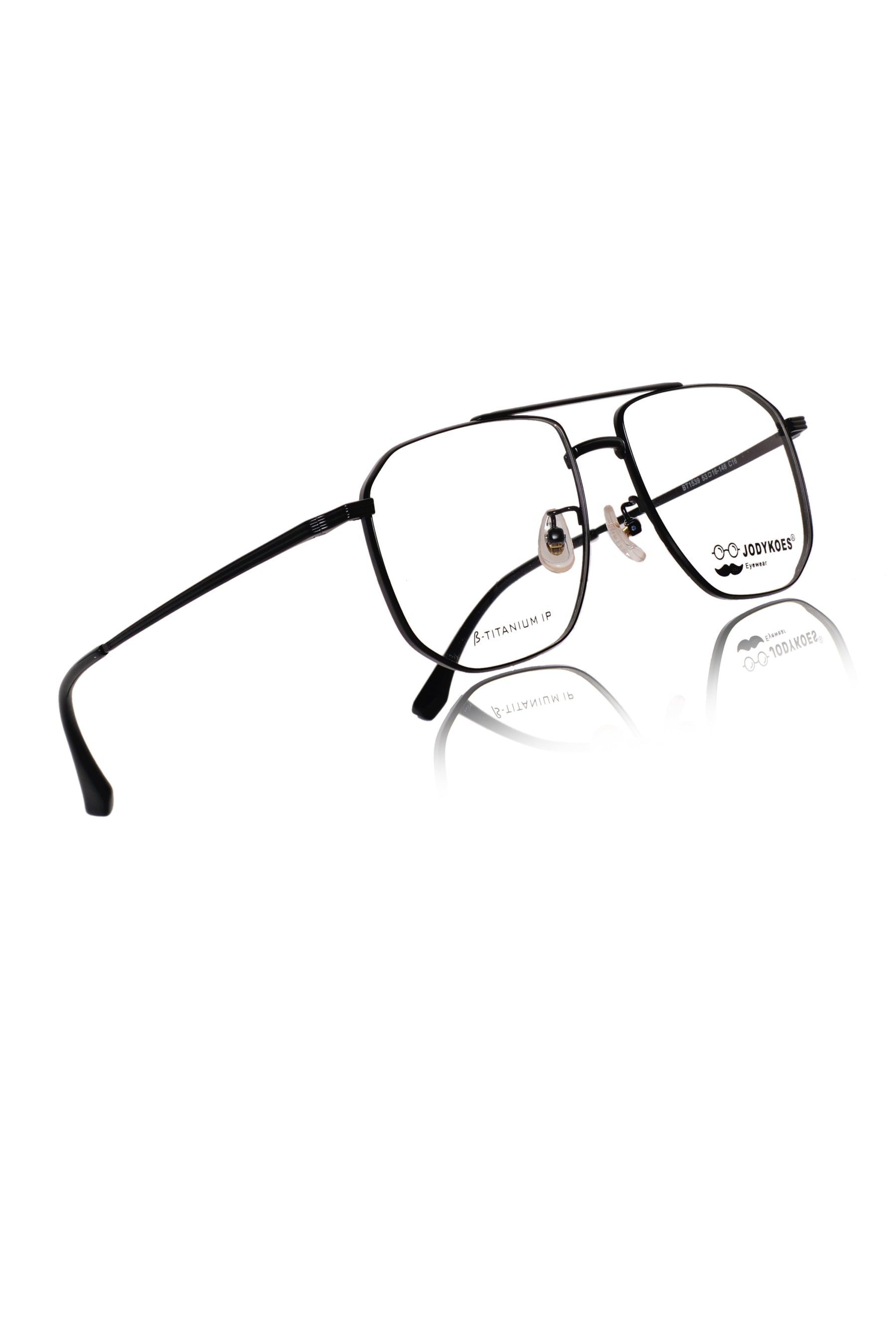 Luxury Series : Pure Titanium Metal Spectacle Eyeglasses | New Shape Double Bar Square Metal Eyewear Frame (Black)