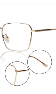 Premium Series Metal Spectacle Frame With Anti-Glare Blue Light Blocking Eyeglasses for Men and Women | Computer and Mobile Phone Protection Eyewear Frames (Gold)