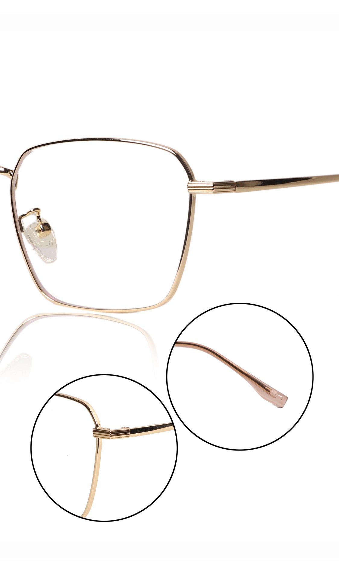 Premium Series Metal Spectacle Frame With Anti-Glare Blue Light Blocking Eyeglasses for Men and Women | Computer and Mobile Phone Protection Eyewear Frames (Gold)