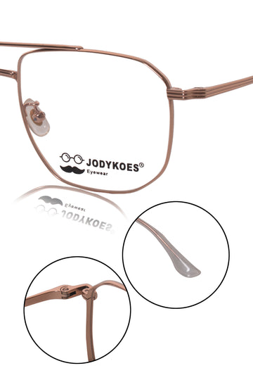 Luxury Series : Pure Titanium Metal Spectacle Eyeglasses | New Shape Double Bar Square Metal Eyewear Frame (Gold)