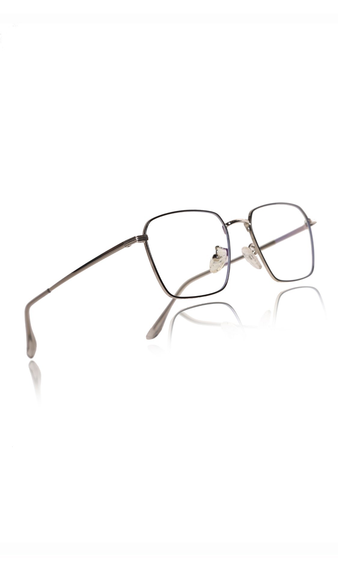 Premium Series Metal Spectacle Frame With Anti-Glare Blue Light Blocking Eyeglasses for Men and Women | Computer and Mobile Phone Protection Eyewear Frames (Black and Silver)