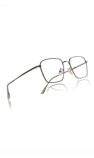 Premium Series Metal Spectacle Frame With Anti-Glare Blue Light Blocking Eyeglasses for Men and Women | Computer and Mobile Phone Protection Eyewear Frames (Black and Silver)