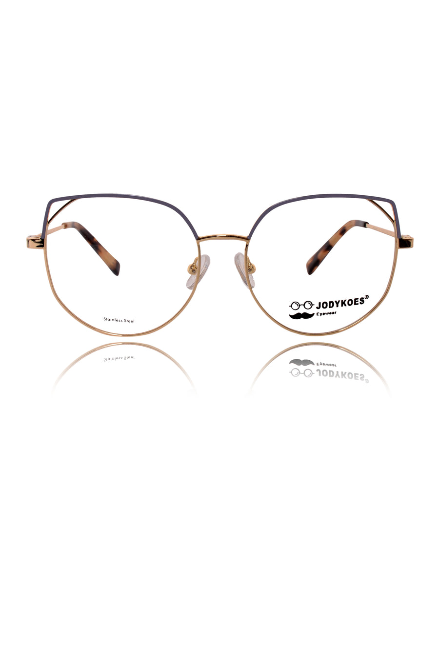Luxury Series : Pure Titanium Metal Spectacle Eyeglasses | Cat Eye Metal Eyewear Frame (Lavender and Gold)